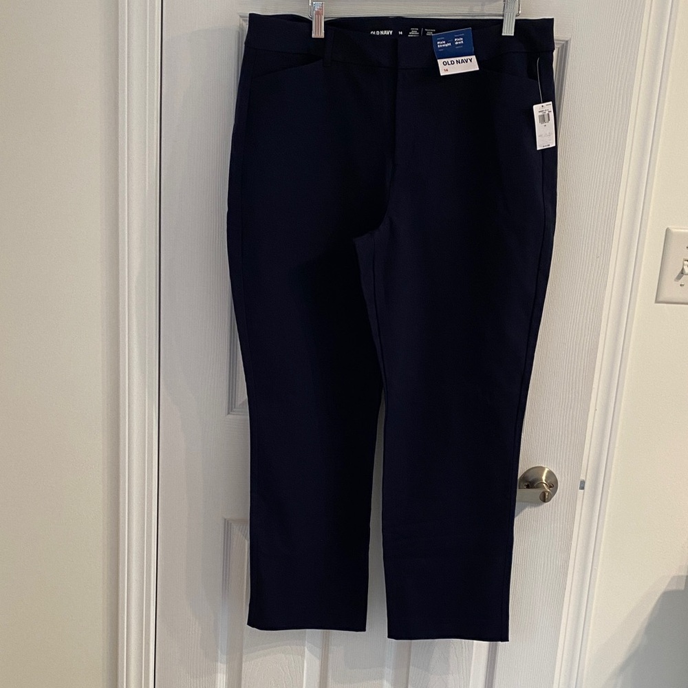 Old Navy Navy Blue Trousers, Straight Leg, Ankle Length, High Rise Pixie, Sz 14